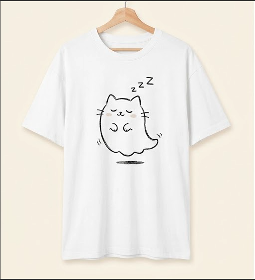 「ぽやぽやオバケねこ」ゆるTシャツ