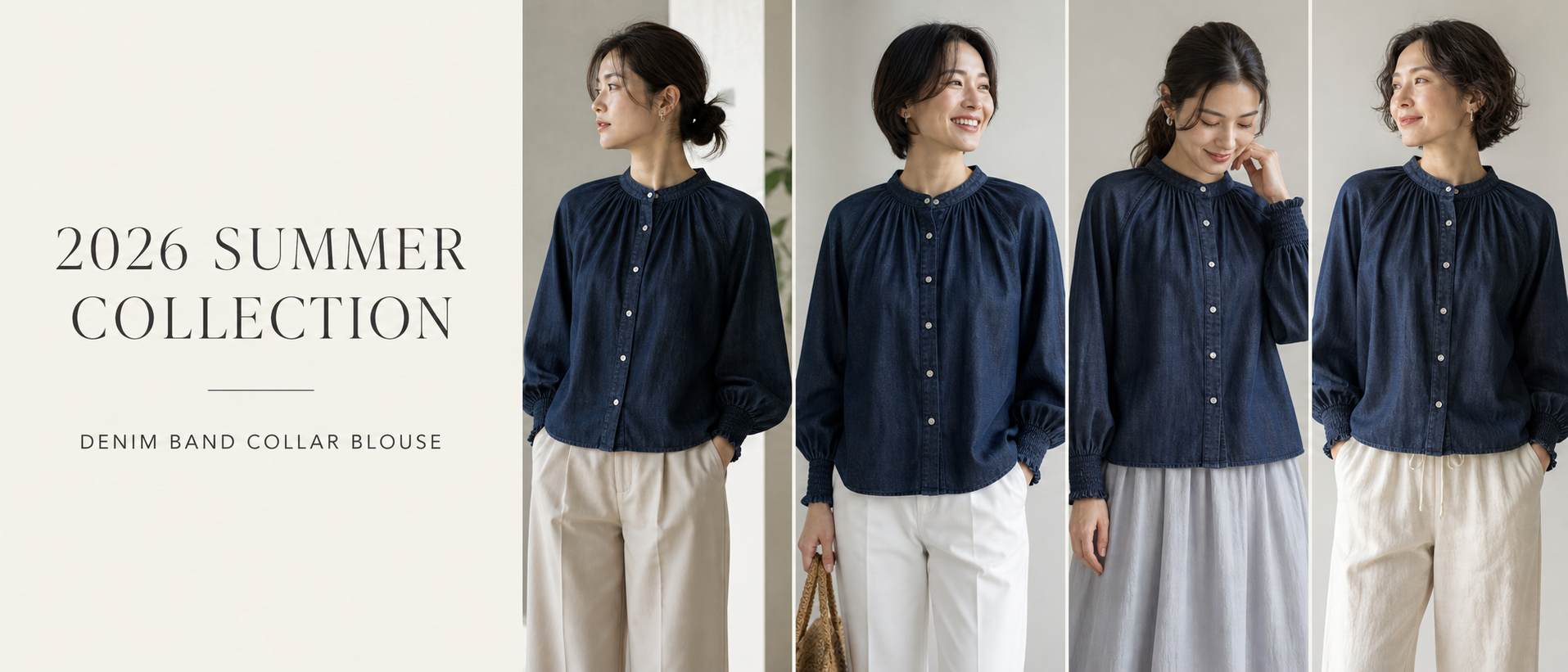 2026 SUMMER COLLECTION デニムバンドカラーブラウス コレクションヘッダー