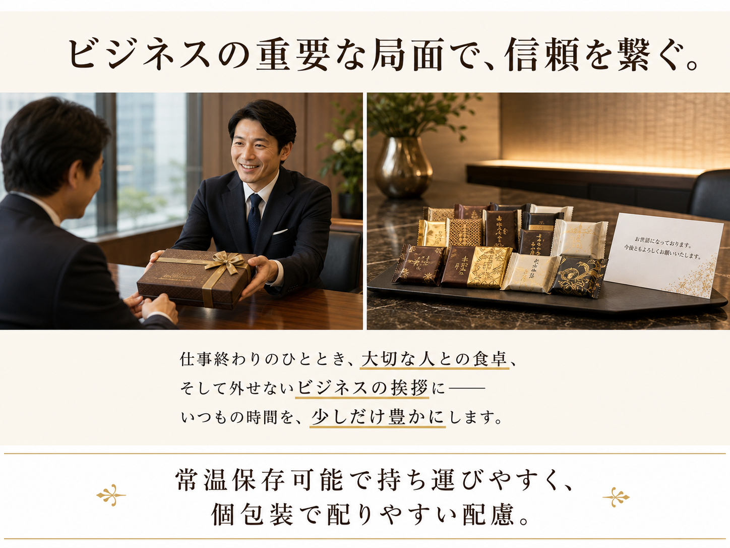 取引先への手土産・接待・社内配布など法人利用シーン