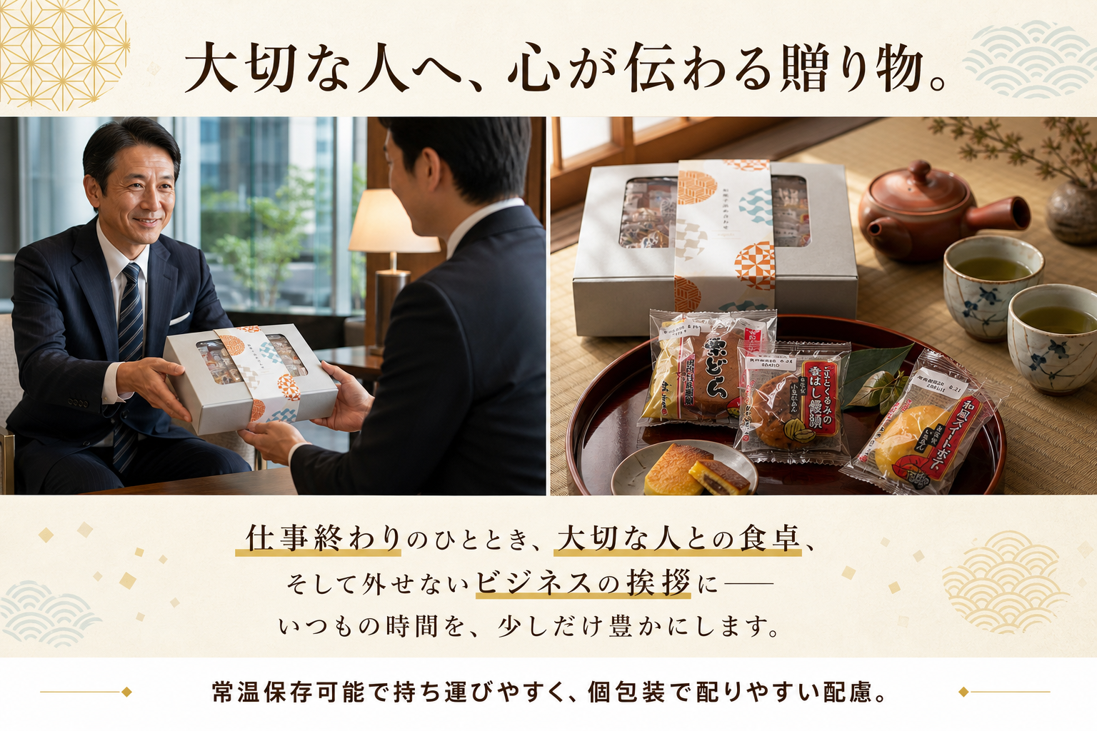 和菓子ギフトの利用シーン：ビジネス贈答・特別な食卓