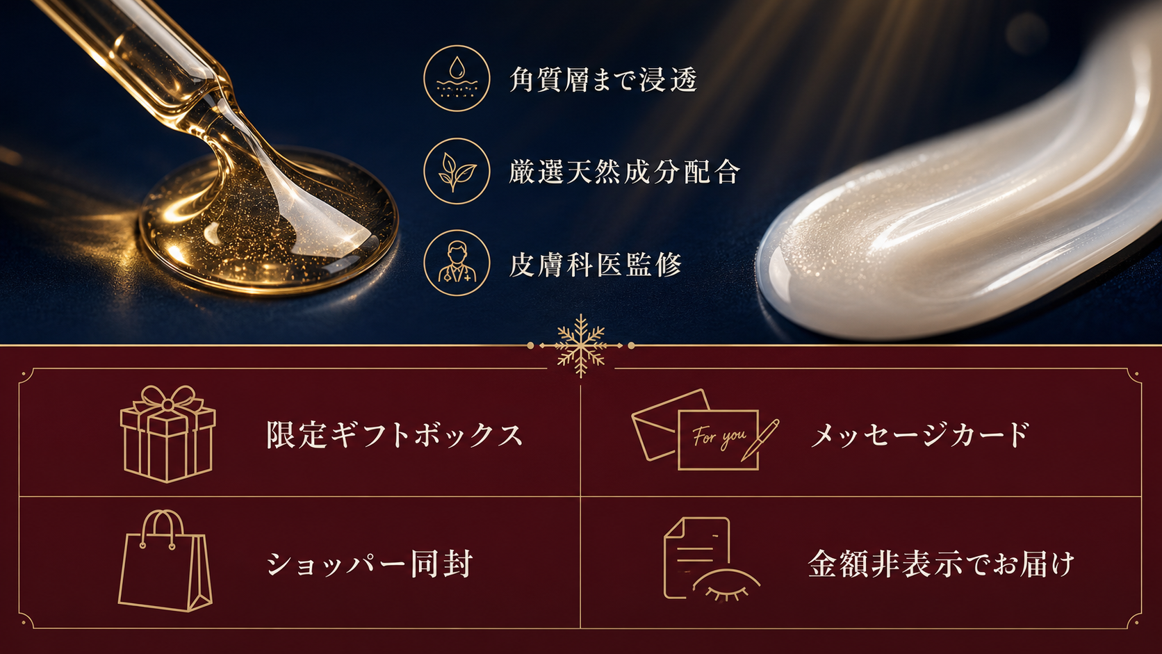 成分・品質へのこだわりと4大ギフト仕様 - 限定ギフトボックス、メッセージカード、ショッパー同封、金額非表示でお届け